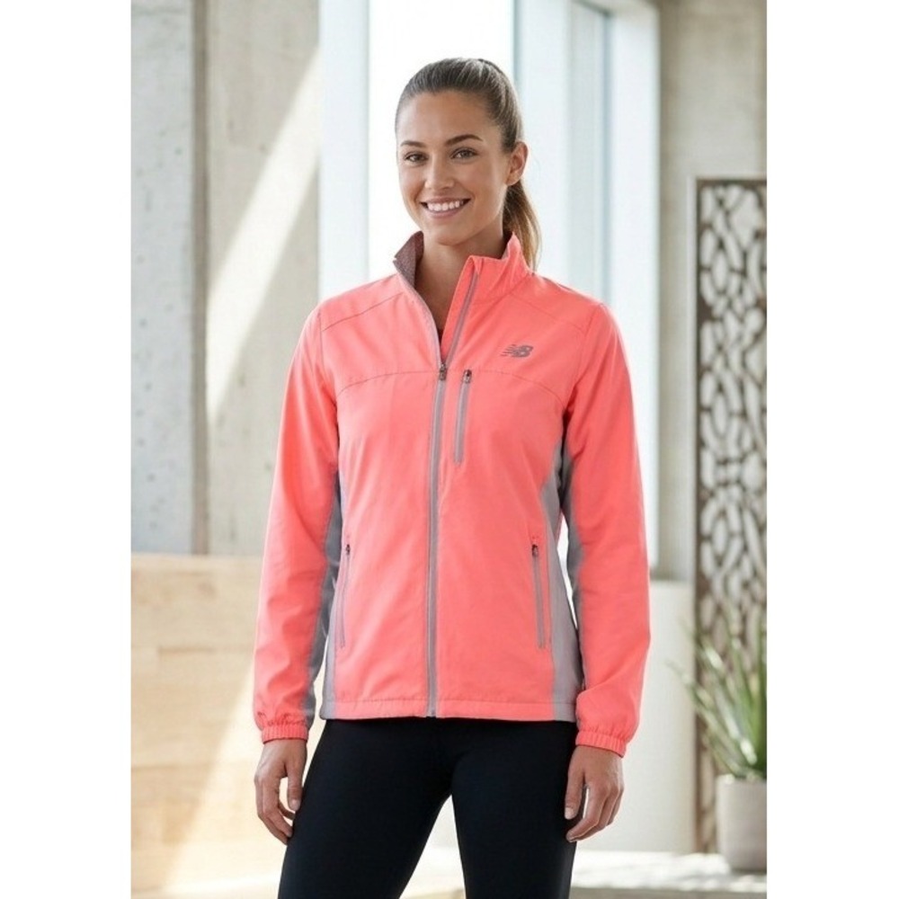 New Balance Full Zip Mesh Lined Running Jacket Women's XL Neon Pink Gray Outdoor